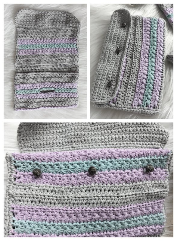 Blog-Inhaltsbild für 'Taschen- Set im Sternchenmuster, kostenlose Häkelanleitung'